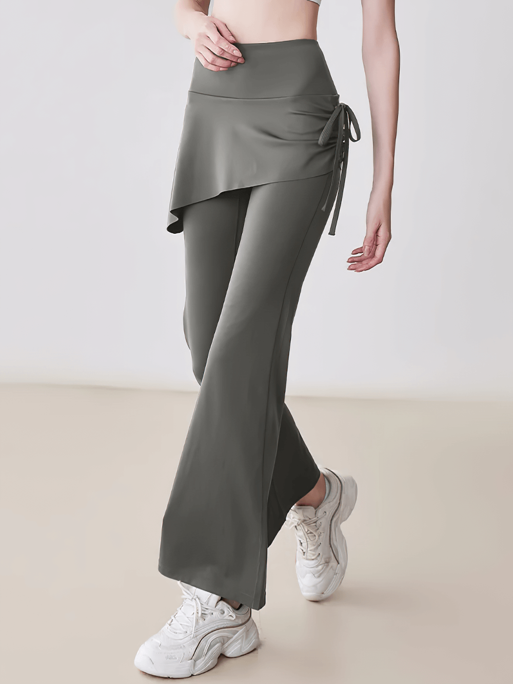 Stylish High Waist Overlay Skirt Flared Yoga Pants - SF4414