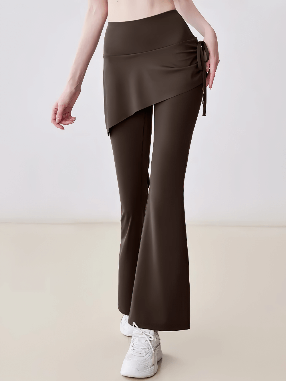 Stylish High Waist Overlay Skirt Flared Yoga Pants - SF4414