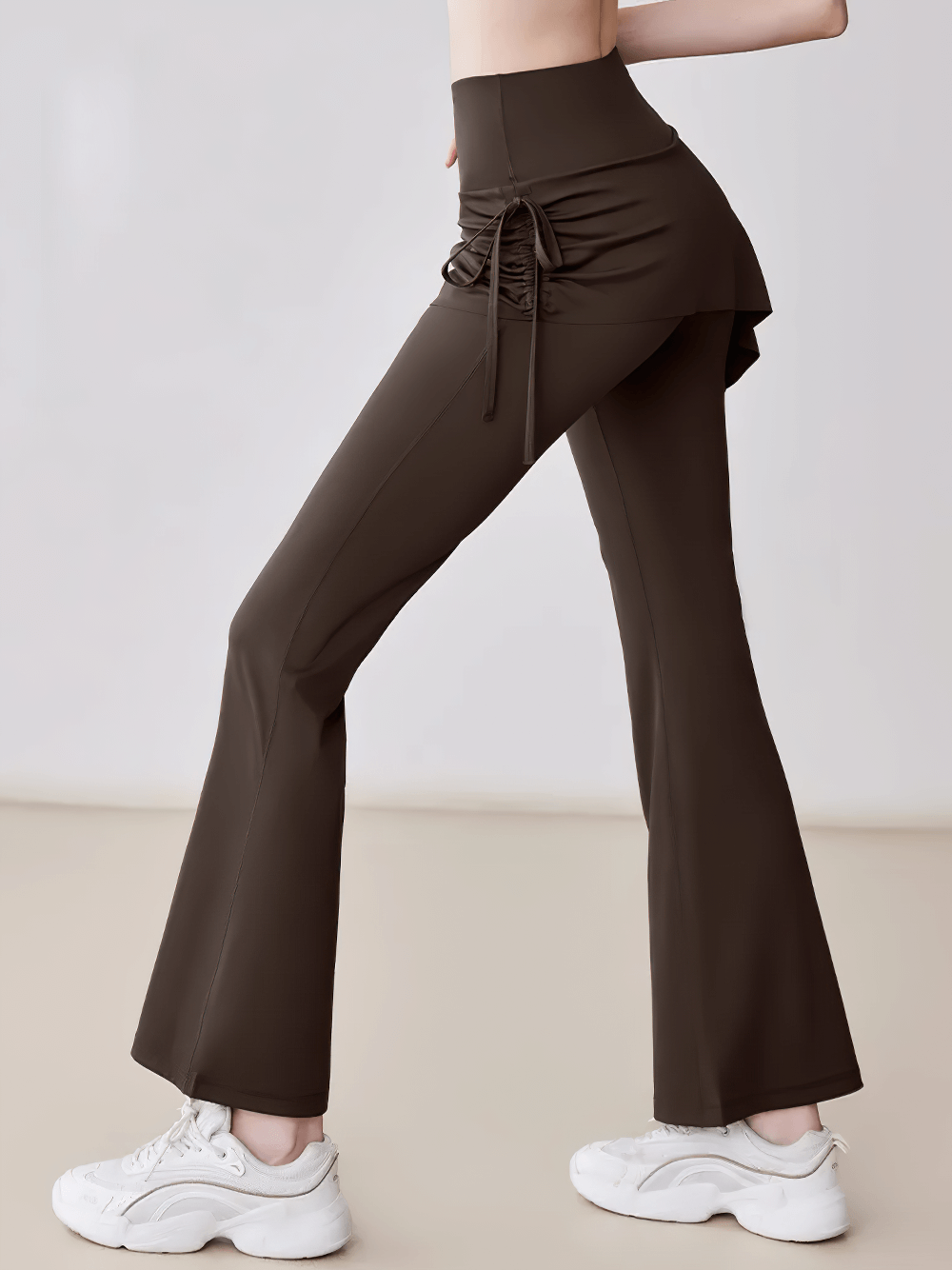 Stylish High Waist Overlay Skirt Flared Yoga Pants - SF4414