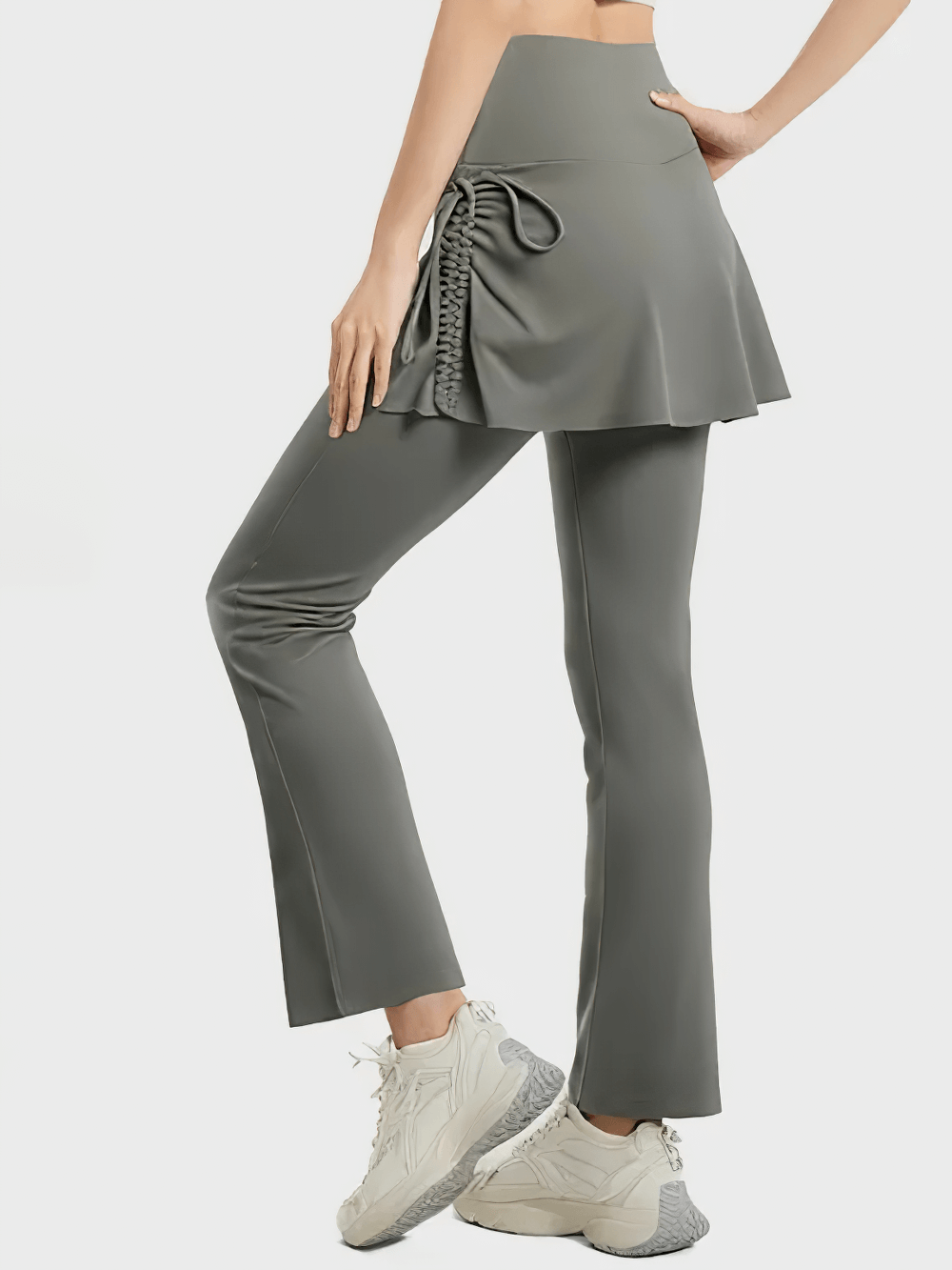 Stylish High Waist Overlay Skirt Flared Yoga Pants - SF4414