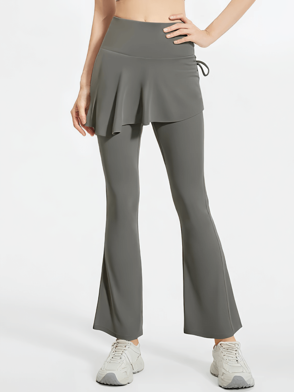 Stylish High Waist Overlay Skirt Flared Yoga Pants - SF4414