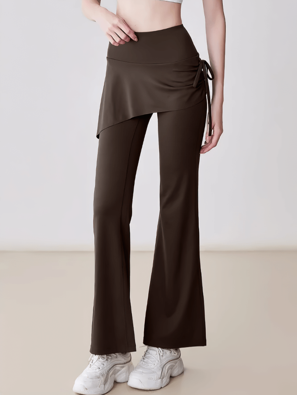 Stylish High Waist Overlay Skirt Flared Yoga Pants - SF4414