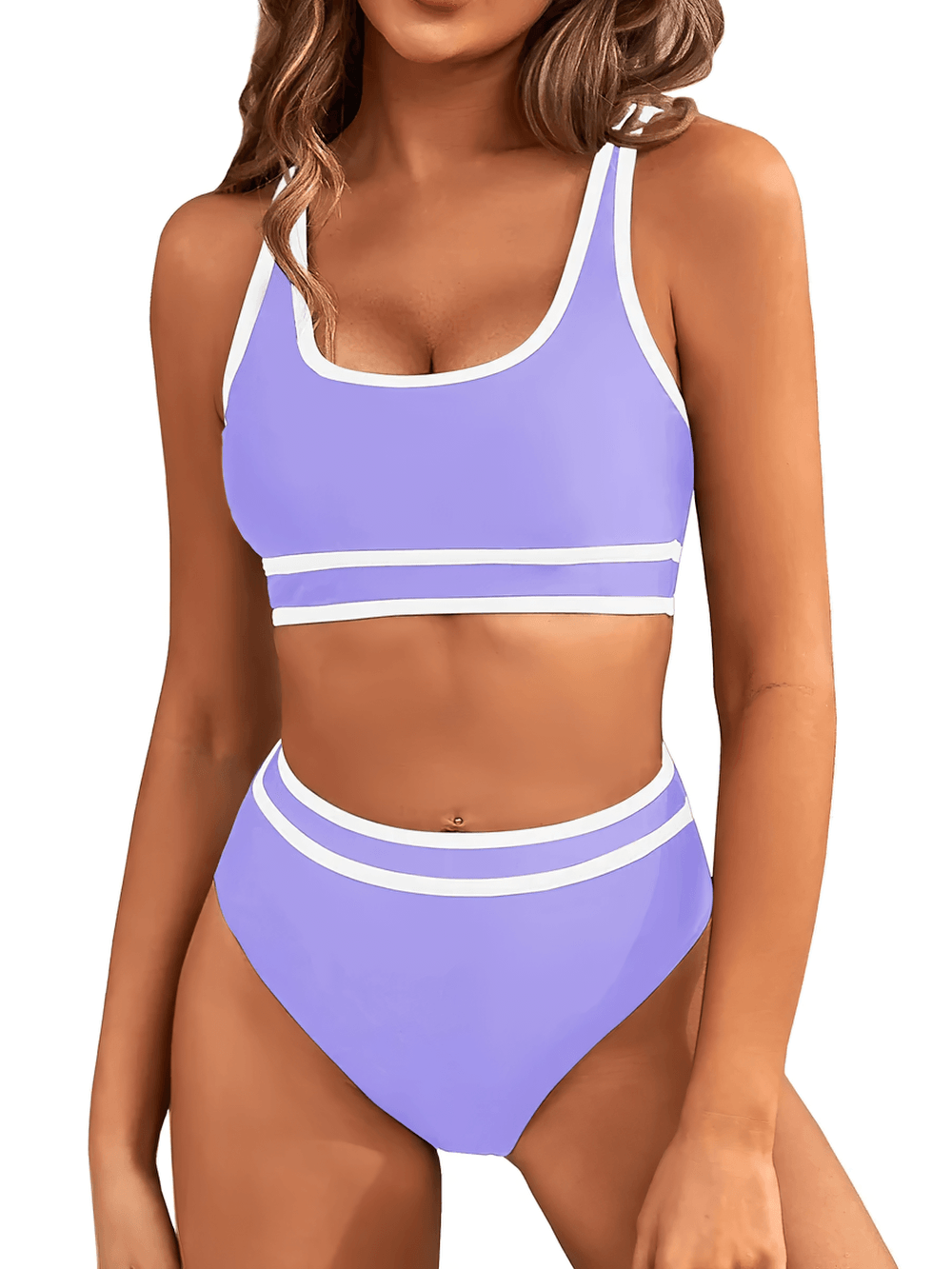 Stylish High Waist Sporty Two-Piece Swimsuit - SF4698