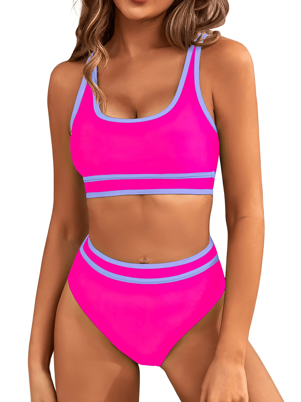 Stylish High Waist Sporty Two-Piece Swimsuit - SF4698