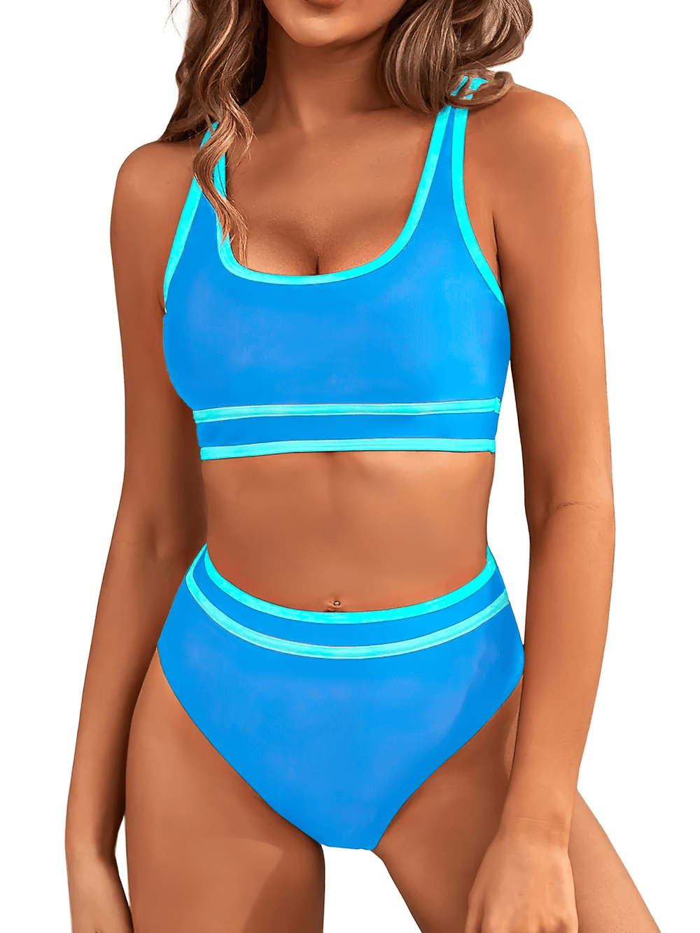 Stylish High Waist Sporty Two-Piece Swimsuit - SF4698