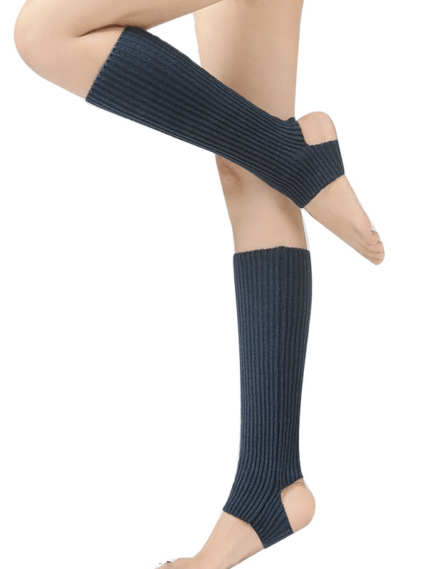 Open-toe stylish high socks for women's fitness, solid black, 43cm acrylic, perfect for activewear.