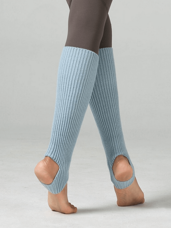 Stylish high women's open-toe fitness socks in light blue, 43cm long acrylic material, perfect for activewear fashion.