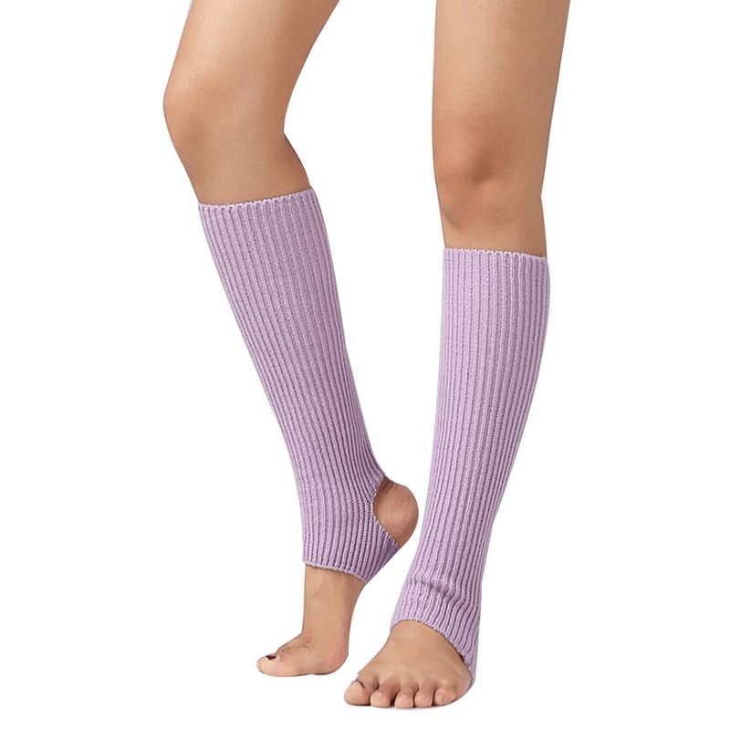 Stylish high women's open toe socks for fitness, made from acrylic, in a solid purple pattern. Perfect fit for activewear, 43cm length.
