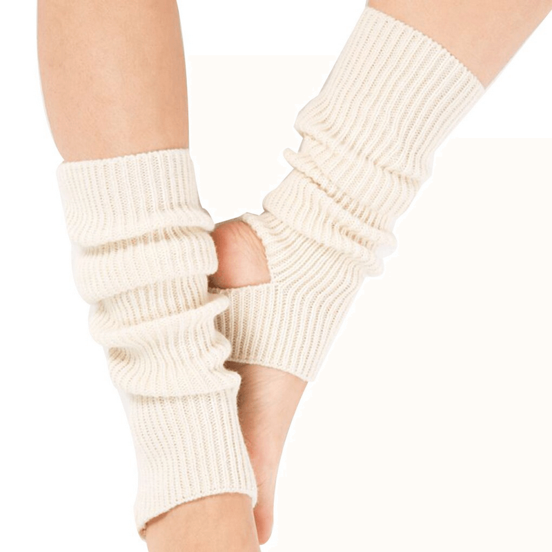 Stylish high women's open toe socks in cream, perfect for fitness; 43cm; solid pattern acrylic design for activewear.