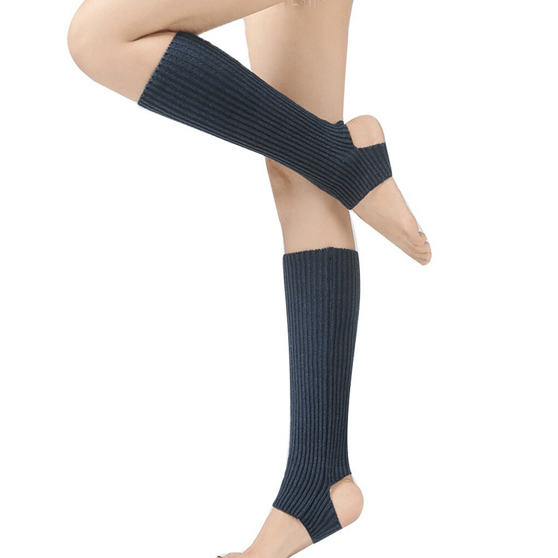 Open-toe stylish high women's socks for fitness, 43cm acrylic, solid pattern, perfect for activewear.