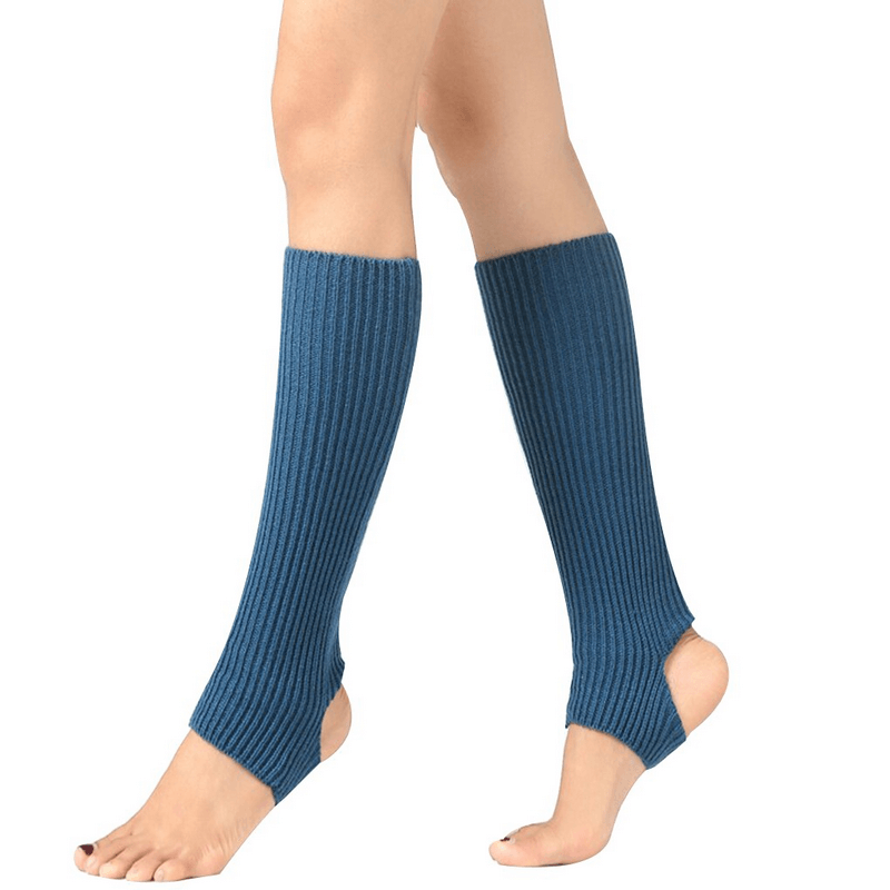 Stylish blue open-toe women's fitness socks, 43cm, acrylic, solid pattern, perfect for activewear.