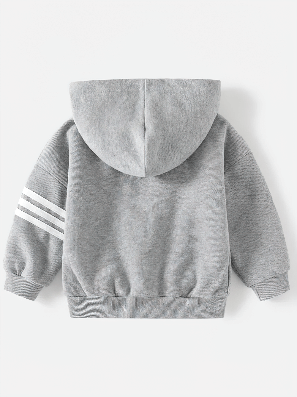 Trendy gray kid's hooded sweatshirt with white stripes on sleeves, fleece-lined for warmth, perfect for boys and girls, SF3101.