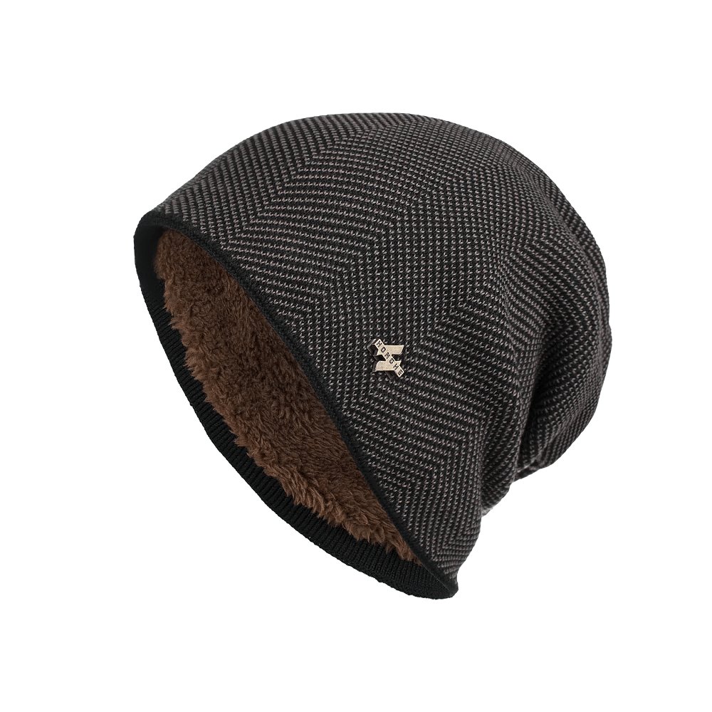 Stylish knit beanie with a soft fleece lining, perfect for winter warmth and outdoor activities.