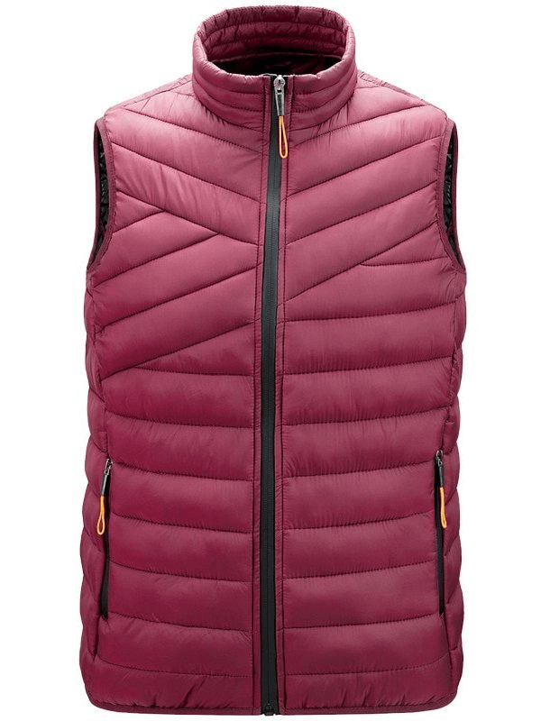 Stylish lightweight men's vest for hiking in red, featuring breathable nylon, zip closure, and pockets for outdoor activities - SF1479.