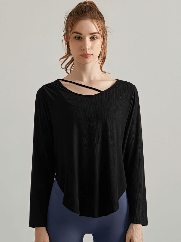 Stylish Loose Women's Long Sleeves Top with Rounded Bottom - SF1274
