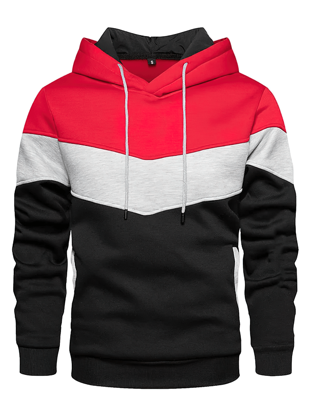 Stylish Men's Hoodie with Colorblock Design - SF4622 in red, white, and black, featuring a modern pullover style.