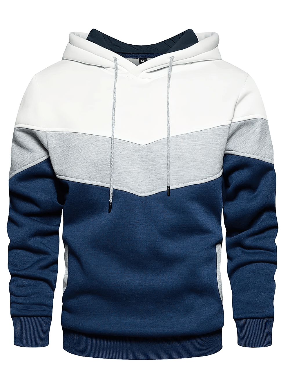 Stylish Men's Hoodie with Colorblock Design - SF4622 in navy, white, and gray colorblocks.