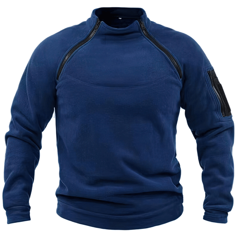 Stylish men's stand collar hoodie with sleeve pocket, polyester fleece, solid color, perfect for casual wear - SF1355