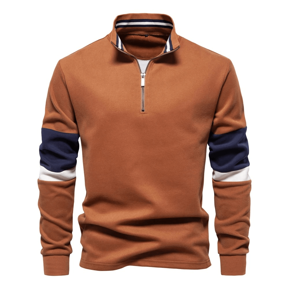 Stylish Men's Patchwork Quarter Zip Pullover SF2535 with sleek design, neck zip, and turn-down collar for versatile wear.