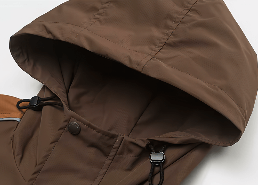 Stylish Men's Outdoor Reflective Hooded Jacket SF2273 with zipper closure and durable polyester material.