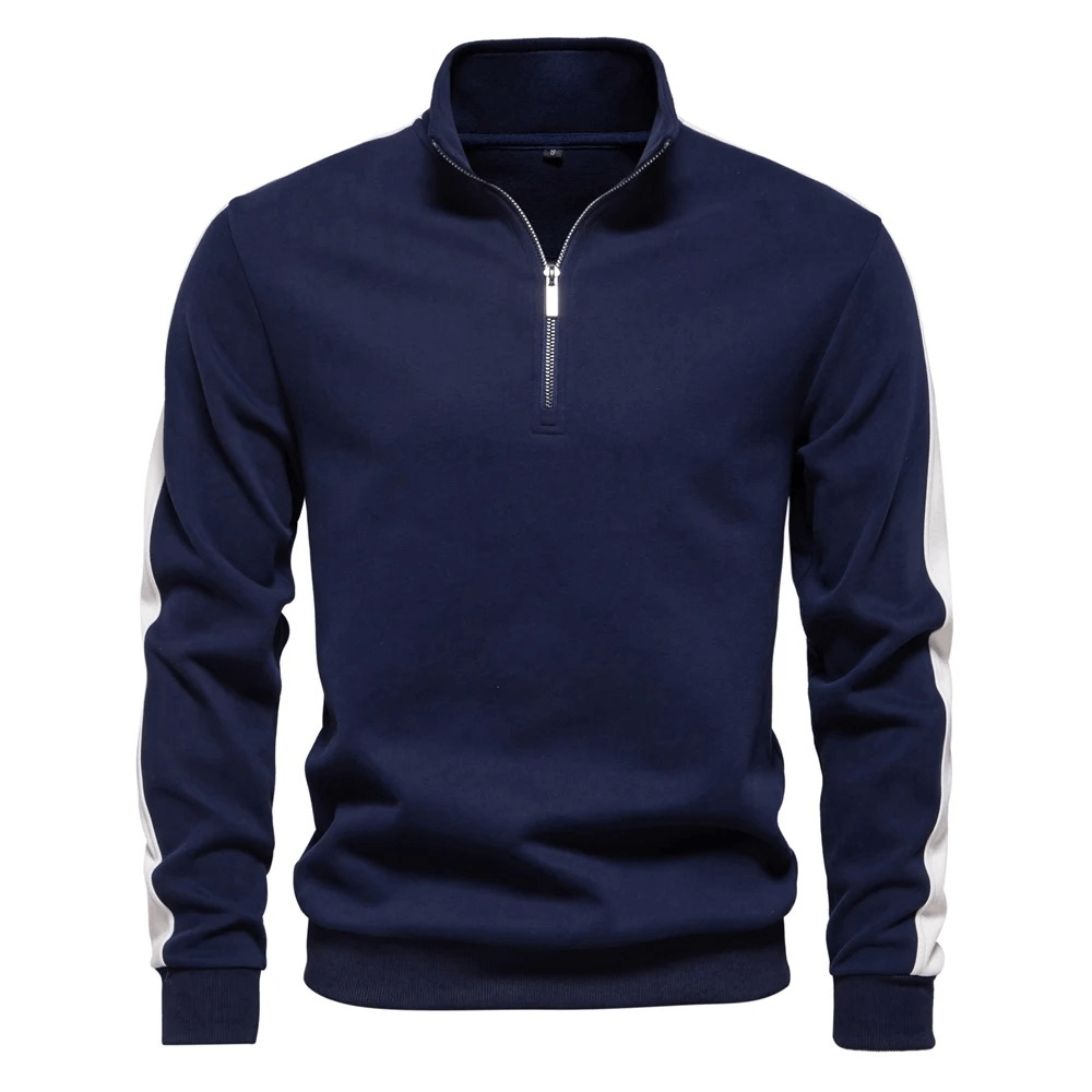 Stylish Men's Quarter-Zip Sport Pullover SF2528 in navy blue with a stand collar and long sleeves, perfect for casual wear.