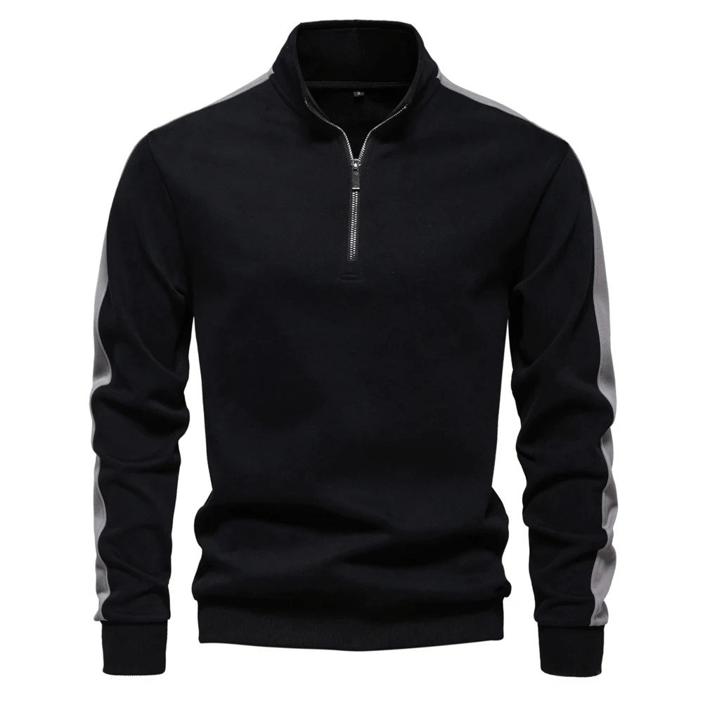 Stylish Men's Quarter-Zip Sport Pullover SF2528 in black with grey accents, perfect for casual comfort and style.