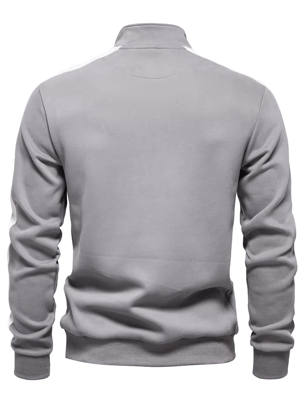 Back view of stylish men's quarter-zip sport pullover SF2528 featuring solid grey color and stand collar for casual wardrobe.