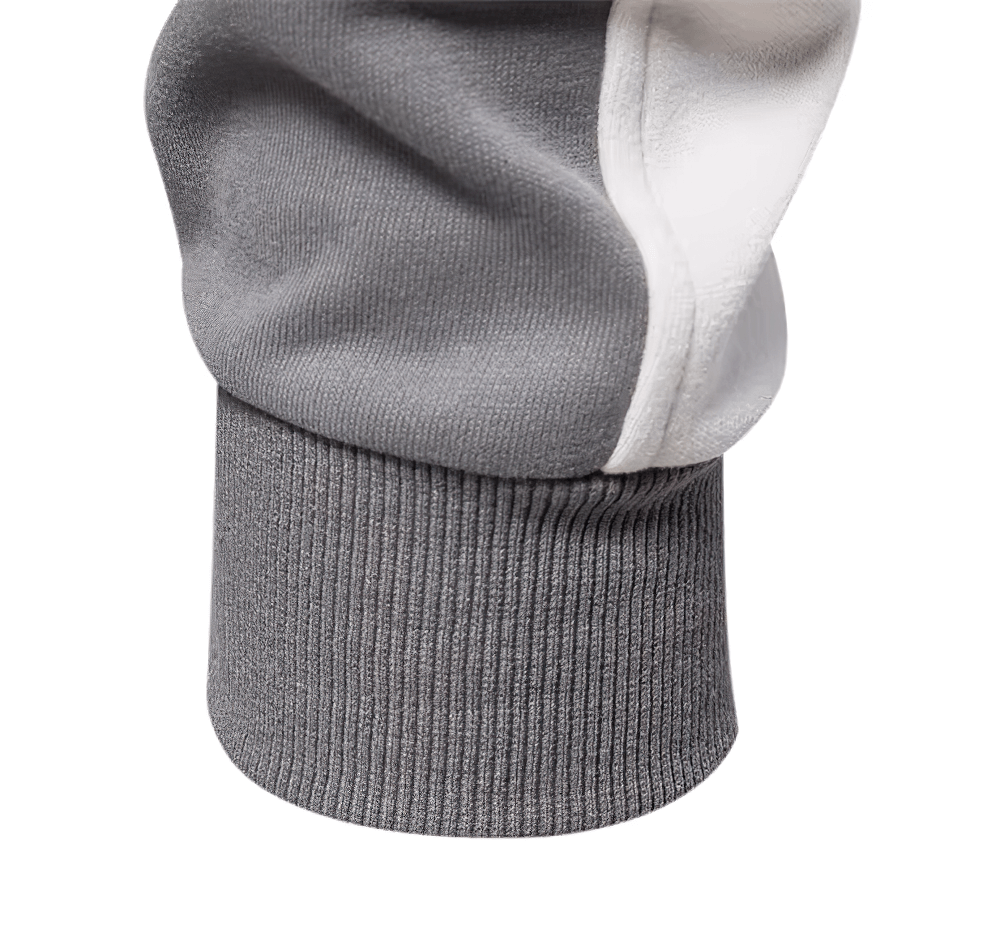 Close-up of Stylish Men's Quarter-Zip Pullover sleeve in gray and white, featuring ribbed cuff for comfort and style - SF2528.