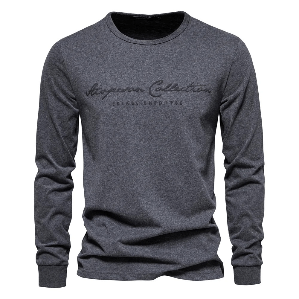 Stylish men's sports cotton long sleeve top with letter print, breathable and lightweight, perfect for casual wear - SF2529