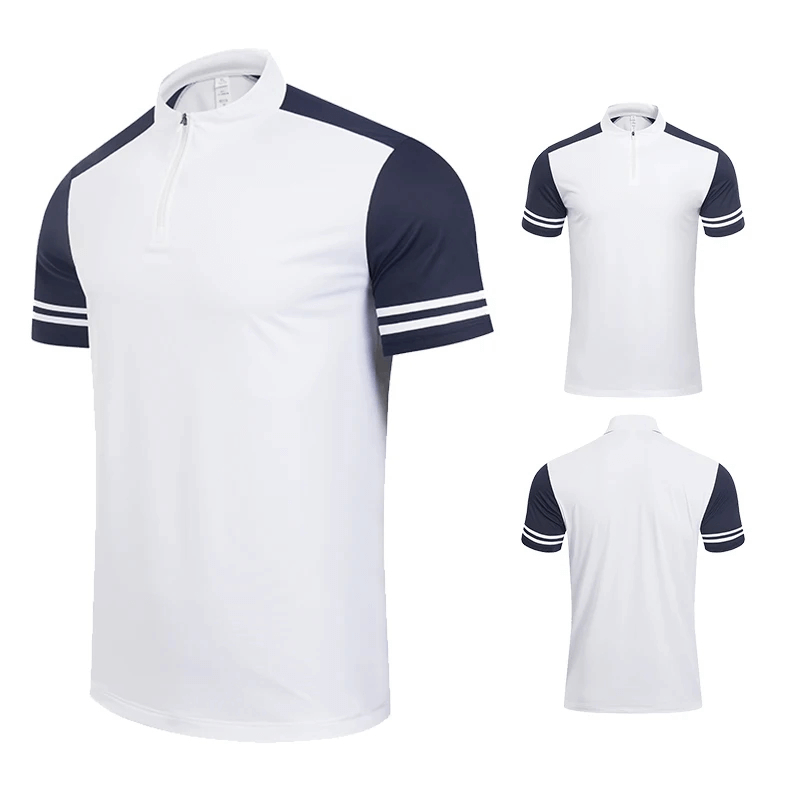 Stylish Men's Sports Polo T-Shirt with Zipper and Navy Sleeves - SF2162, perfect for athletic and casual wear.