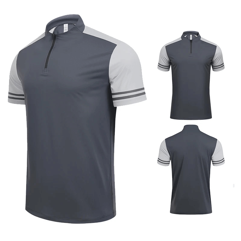 Stylish Men's Sports Polo T-Shirt with Zipper SF2162 in gray, showcasing front, side, and back views, perfect for athletic wear.