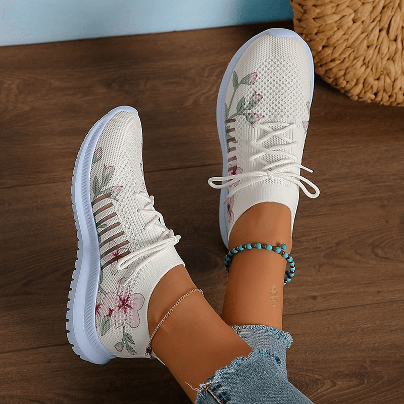 Stylische elastische Damen-Sneaker aus Mesh mit Blumendruck – SF1425 