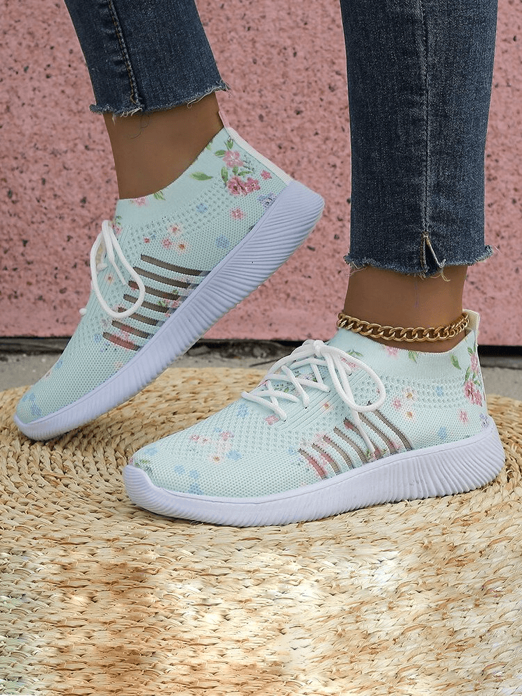 Stylische elastische Damen-Sneaker aus Mesh mit Blumendruck – SF1425 