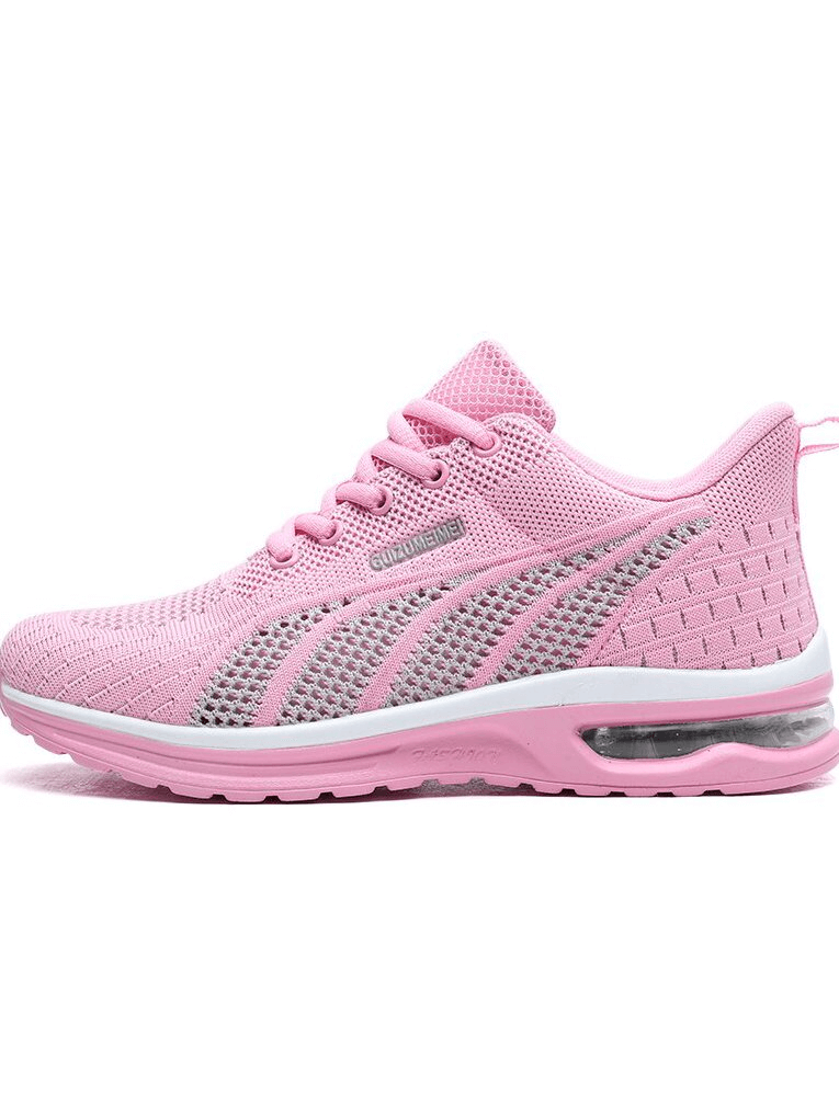 Stylish pink mesh lace-up women's sneakers SF1414 with cushioning for comfort.