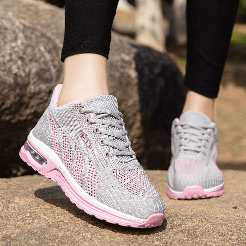 Stylish Mesh Flexible Lace-Up Women's Sneakers SF1414 in light grey and pink, perfect for active women seeking comfort and elegance.
