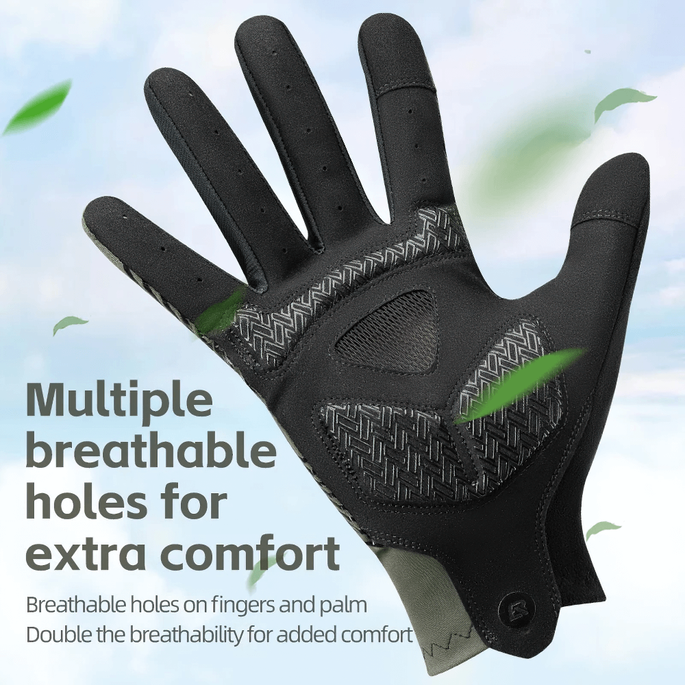 Stylish non-slip full finger cycling gloves SF2617 with breathable holes for comfort. Touchscreen-compatible MTB and road bike accessory.