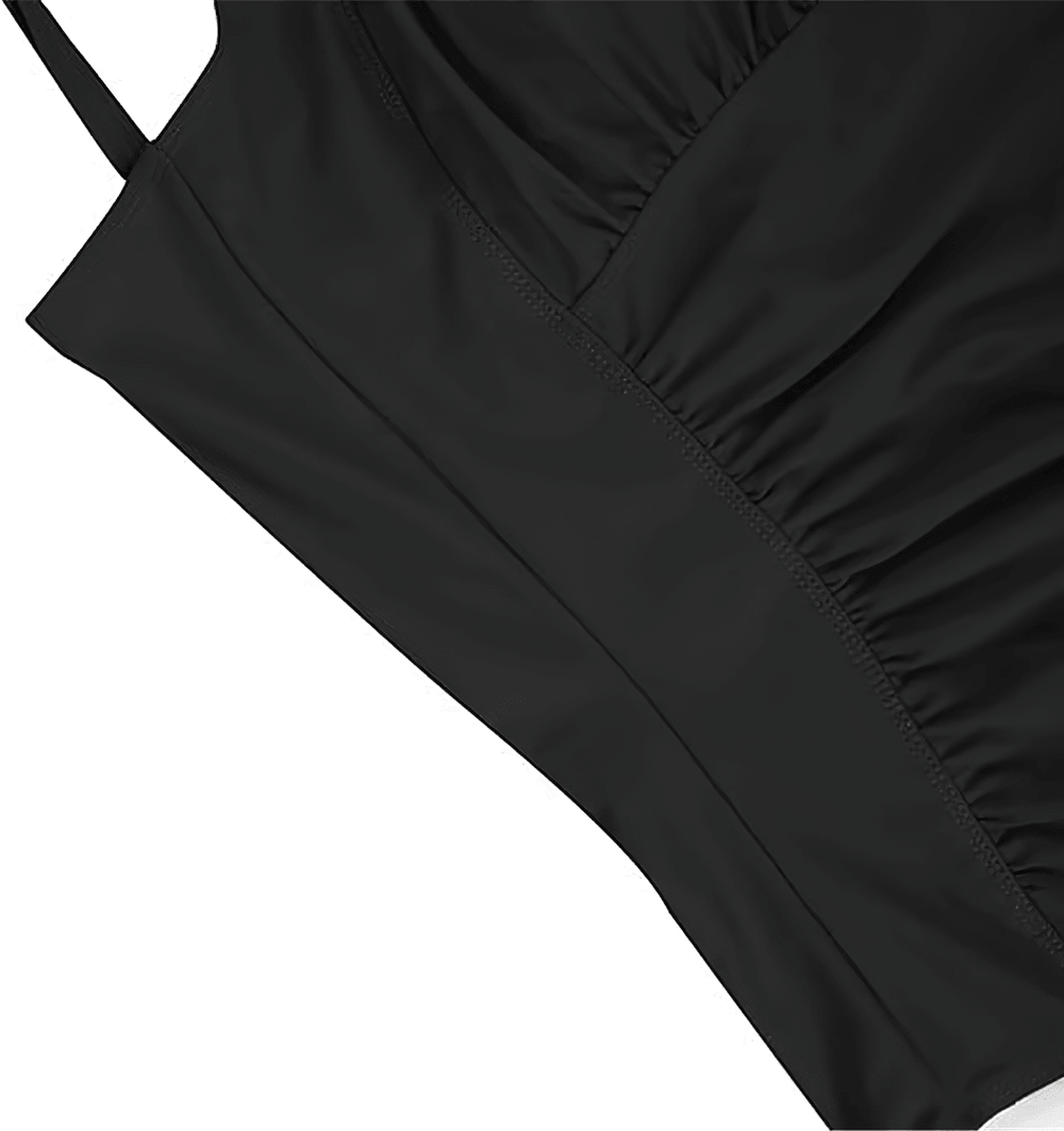 Stylish One Piece Swimsuit for Women - SF4721 ruched front detail and adjustable straps in sleek black fabric.