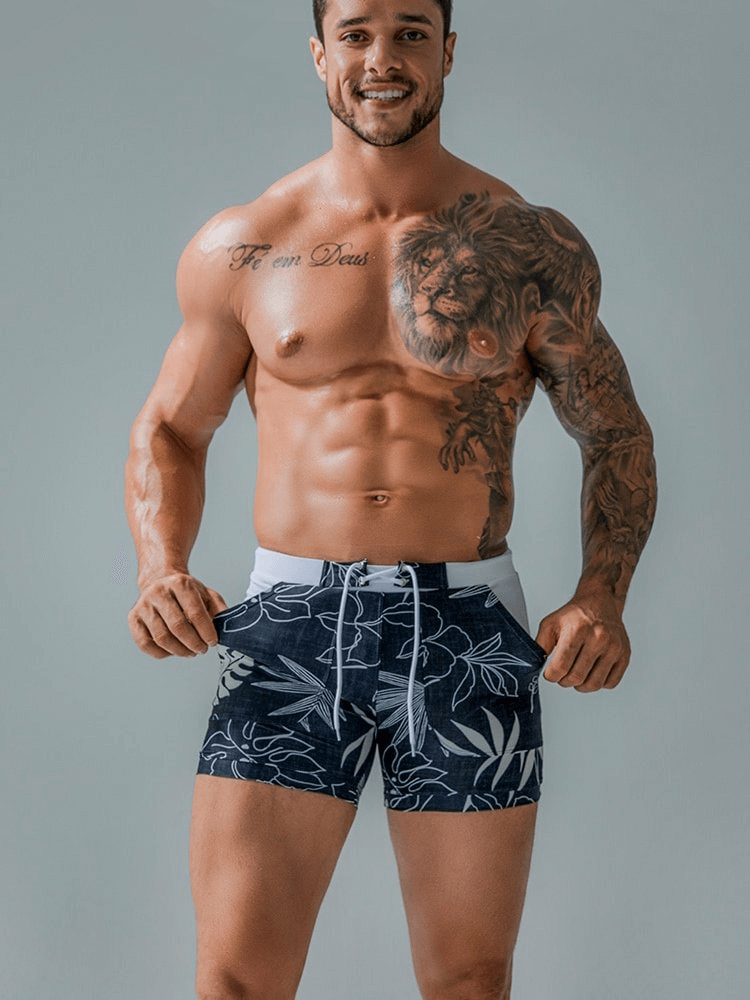 Stylish Quick Dry Men's Swim Shorts SF1295 with Floral Print and Pockets, perfect for the beach and outdoor activities.