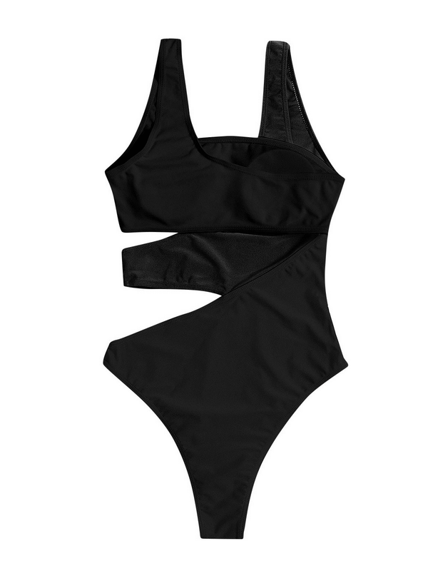 Stylish Black Women's Swimwear with Cutout Design, Elastic and Adjustable, Perfect for Beach Days - SF1441
