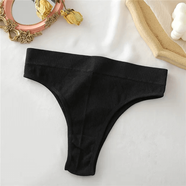 Sleek black seamless G-string for women, perfect for a chic look under any outfit, ideal for various occasions with stylish simplicity.