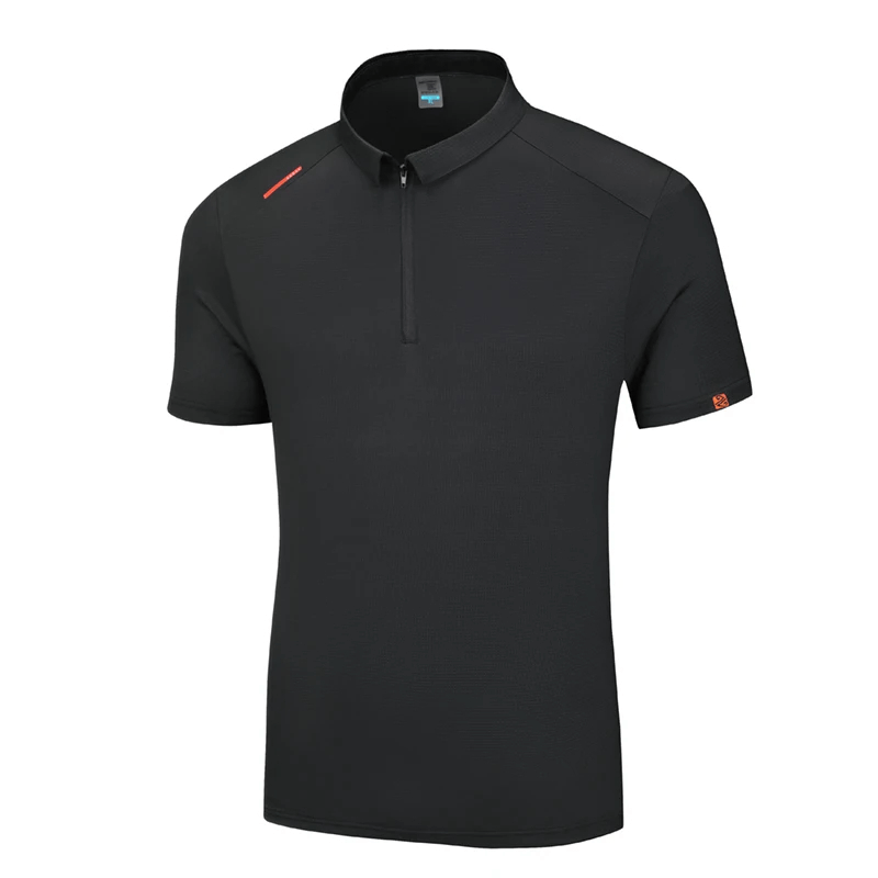 Men's stylish solid color sports polo shirt SF2041, black, with short sleeves, polyester-spandex blend, versatile for any occasion.