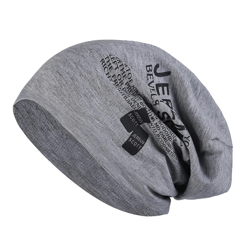Stylish sporty male beanie with inscription SF1695, solid pattern, soft polyester, keeps you warm, casual headwear for men.