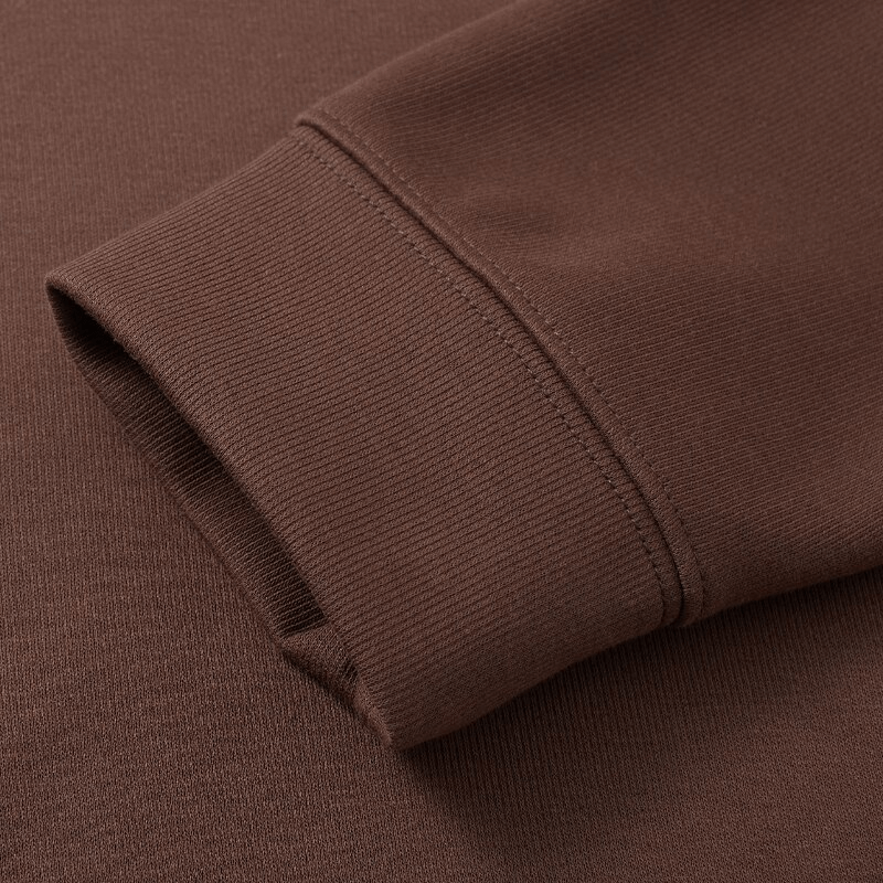 Close-up of brown cuff on stylish sporty men's hoodie SF1531 made from spandex, designed for comfort and flexibility during workouts.