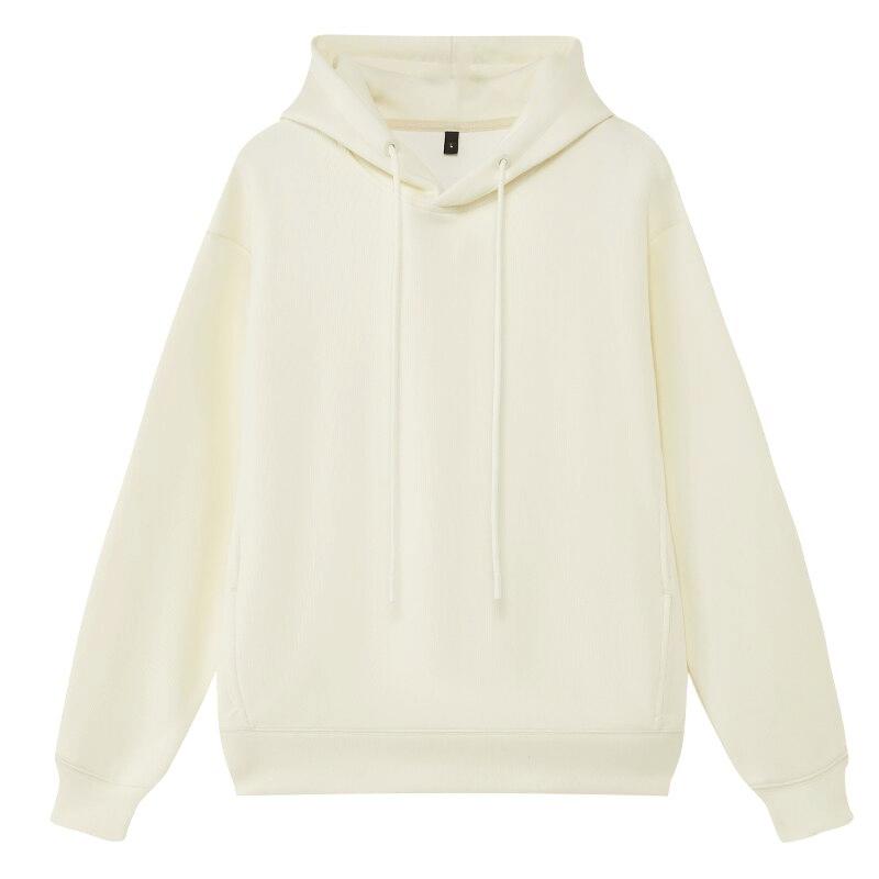 Stylish sporty men's hoodie with hood and two pockets in white, perfect for running and workouts.