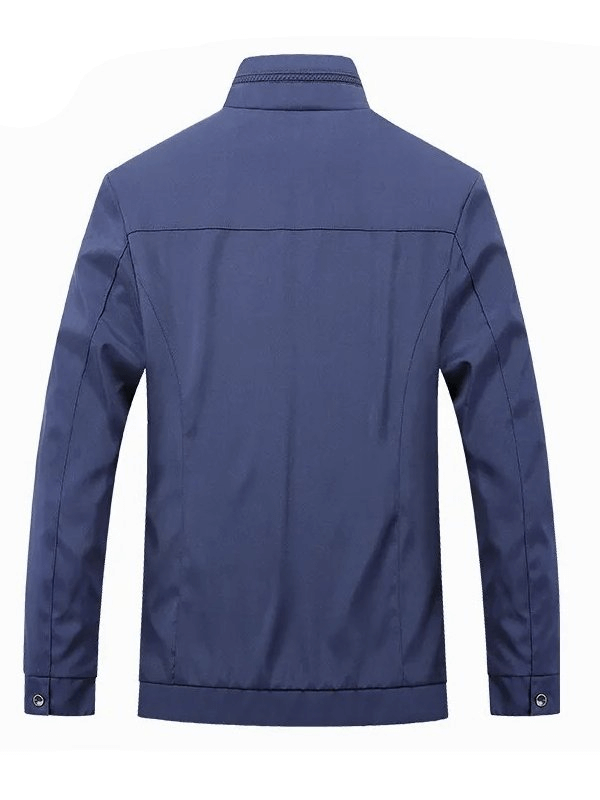 Stylish Sporty Men's Jacket with Stand Collar in blue, featuring a solid design with zipper closure, perfect for casual wear.