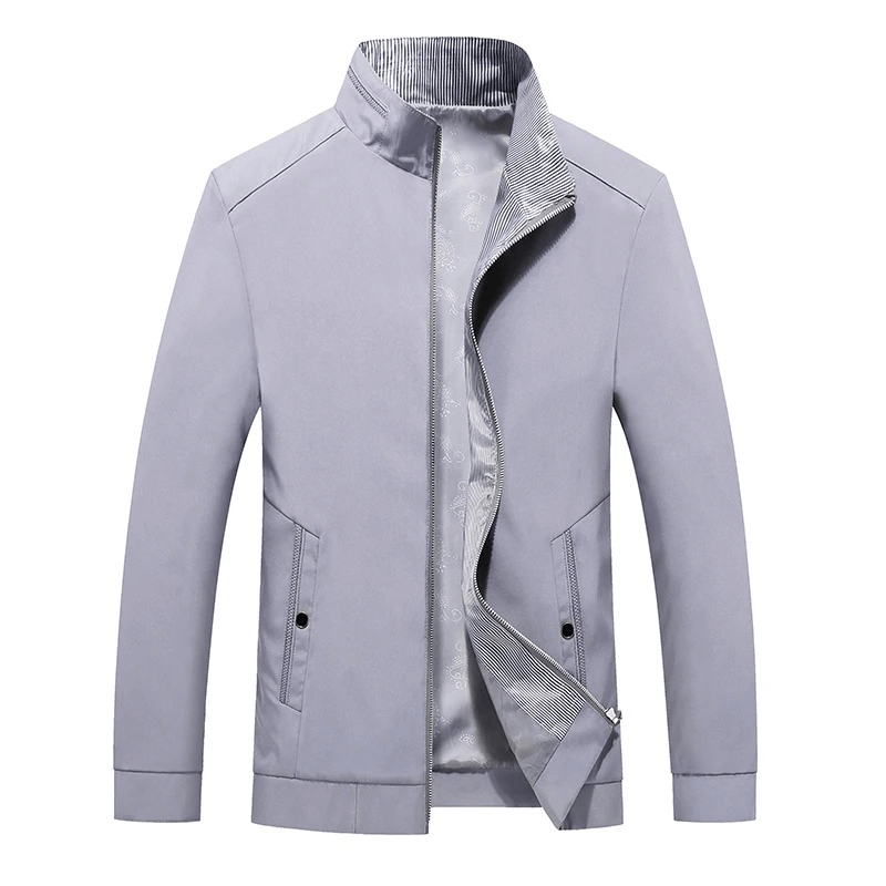 Stylish sporty men's jacket with stand collar, solid pattern, zipper closure, perfect for casual wear - SF1913