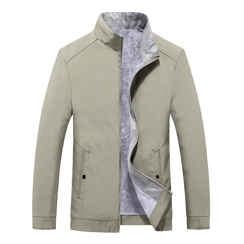 Stylish Sporty Men's Jacket with Stand Collar, SF1913, in beige with zipper, cotton shell, casual wear for men.