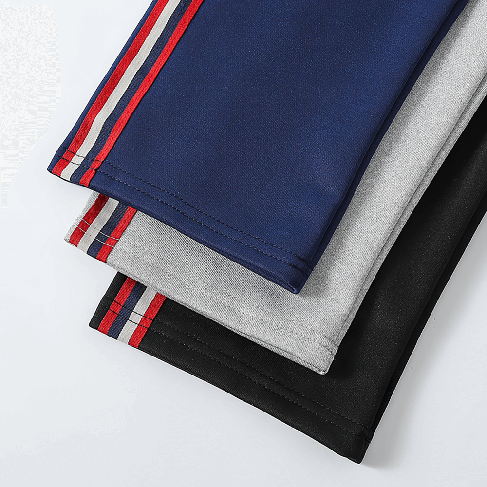 Stylish Striped Sports Pants for Kids - SF3836 in navy, gray, and black with colorful side stripes for active children.