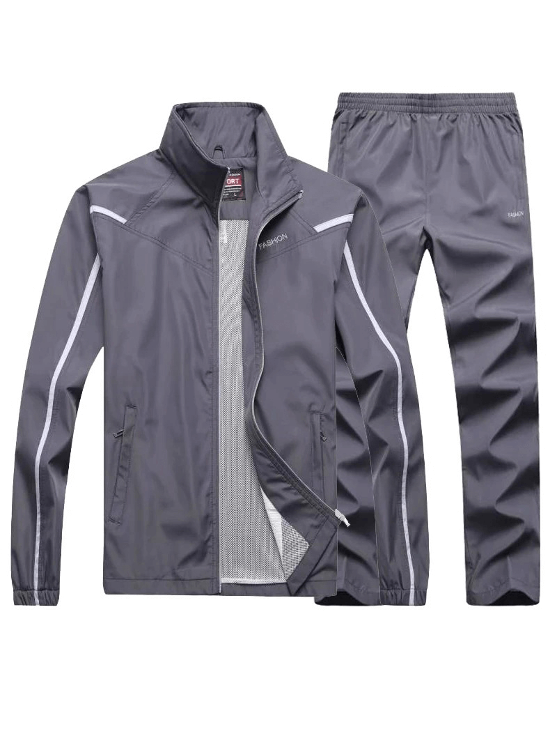 Athletic men's patchwork polyester tracksuit with mandarin collar and zipper, featuring full-length sleeves and elastic waist, SF2035