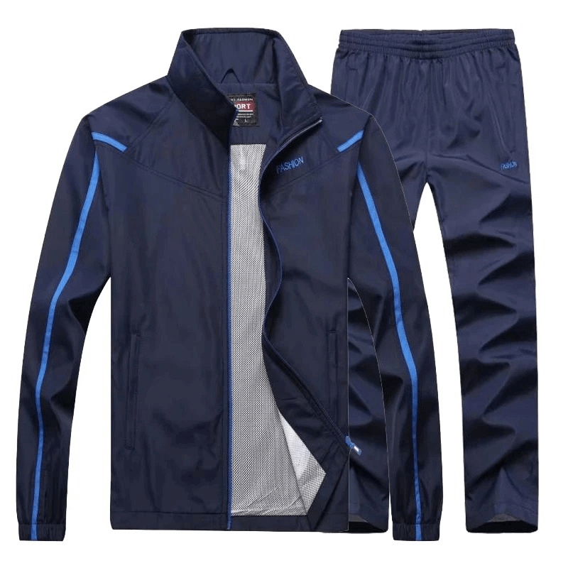 Athletic men's patchwork polyester tracksuit with mandarin collar and zipper featuring a sleek blue design, SF2035 style.